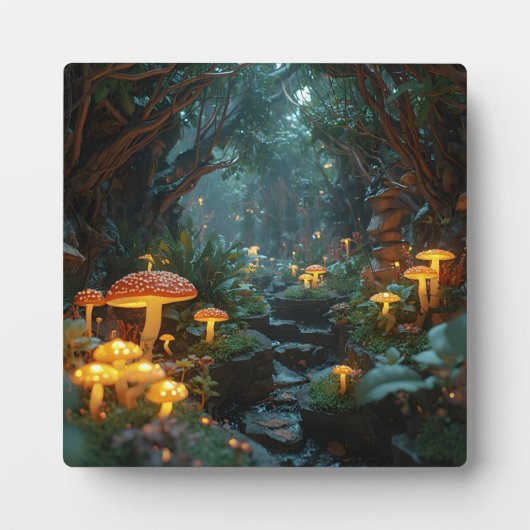 Plaque Photo Forêt de champignons lumineuses - Imaginaire perso (Devant)