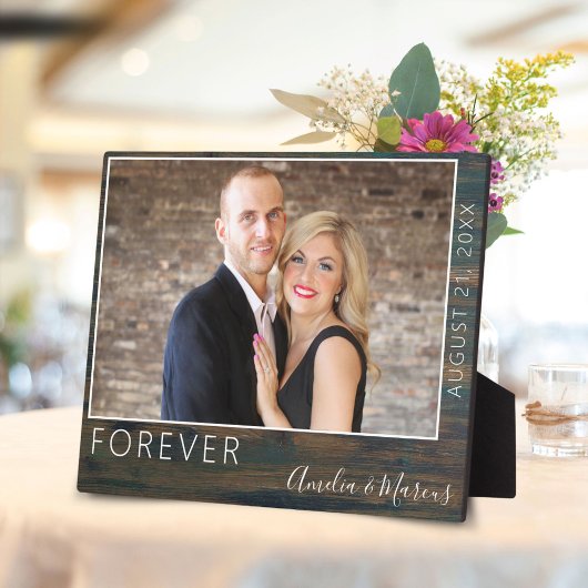 Plaque Photo Forever Elegant Rustic Wood Script Mariage Photo