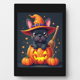 Plaque Photo Française Bulldog sorcière Citrouille Halloween Ho