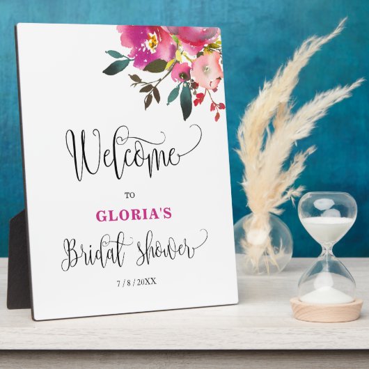 Plaque Photo Fuchsia Pink Floral  Bridal Shower Welcome  (Côté)