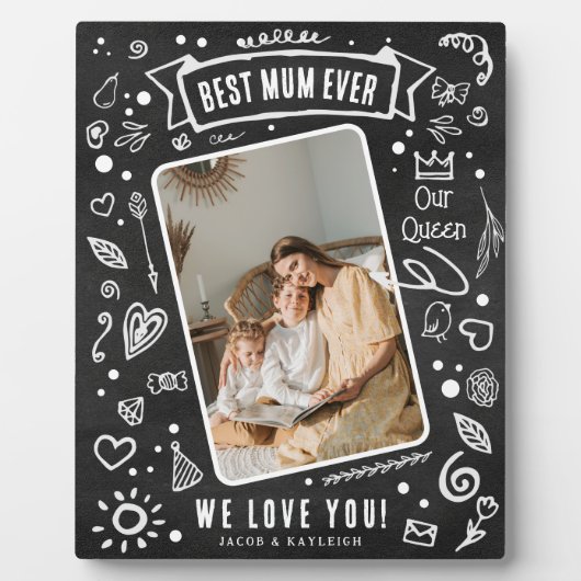 Plaque Photo Fun Chalkboard Doodle photo Meilleure maman Jamais (Devant)