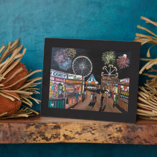 Plaque Photo Funfair at Night Painting by Alfred Fox