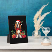 Plaque Photo Funny Basset Hound Dog Christmas Outfits Santa Hat (Côté)