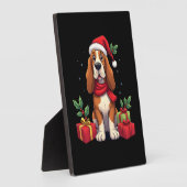 Plaque Photo Funny Basset Hound Dog Christmas Outfits Santa Hat (Côté)