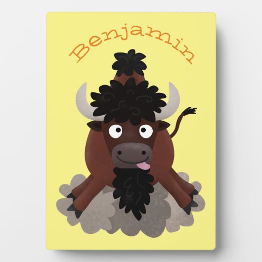 Plaque Photo Funny buffalo bison cartoon illustration (Devant)