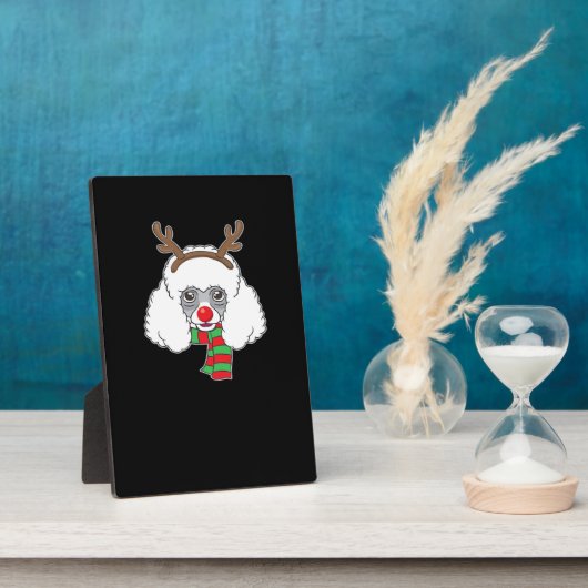 Plaque Photo Funny Christmas Dog Xmas Reindeer Poodle Holiday S (Côté)