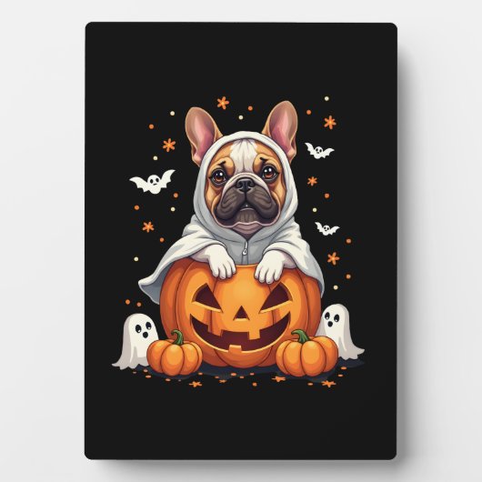 Plaque Photo Funny English Bulldog Ghost Boo Halloween Womens M (Devant)