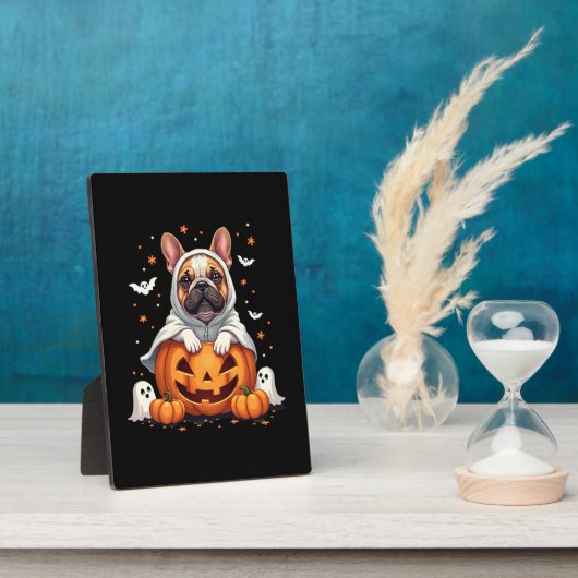Plaque Photo Funny English Bulldog Ghost Boo Halloween Womens M (Côté)