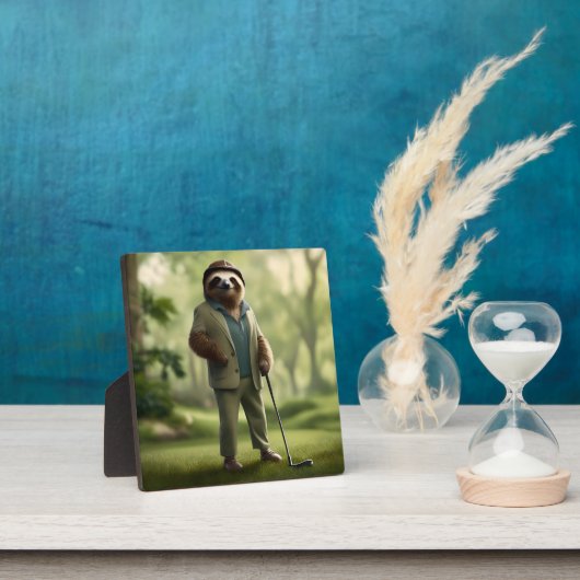 Plaque Photo Funny Sloth Golf Player, (Insitu)