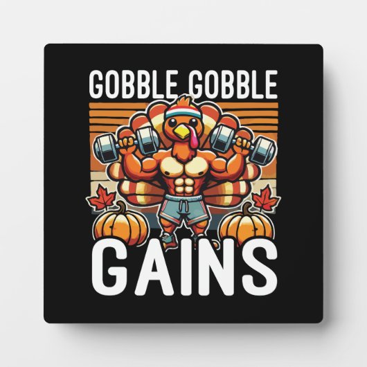 Plaque Photo Gains Gobble Gobble - Drôle Gym Thanksgiving (Devant)