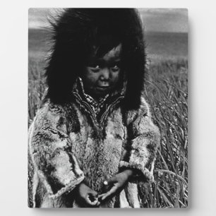 Plaque Photo Garçon esquimau Vintage USA Alaska 1970