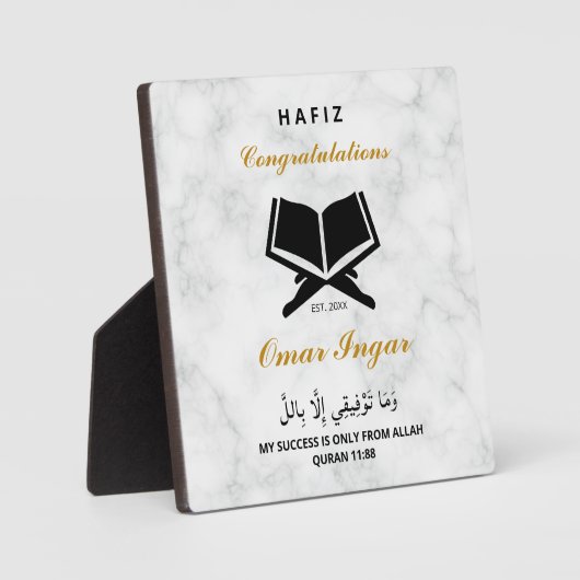 Plaque Photo Gardien moderne Elegant Black and Gold Graduation (Recto)