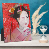 Plaque Photo Geisha avec parapluie rouge peinture d'art origina (Côté)