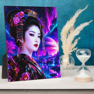Plaque Photo Geisha cosmique dans un pays de rêve néon