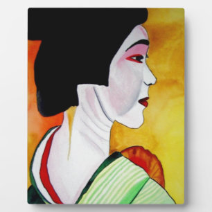 Plaque Photo Geisha japonais avec kimono vert art original