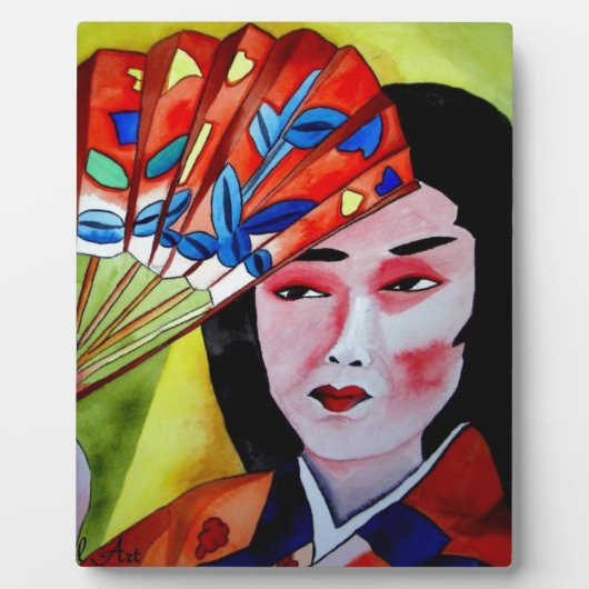 Plaque Photo geisha japonaise avec ventilateur peinture d'art o (Devant)
