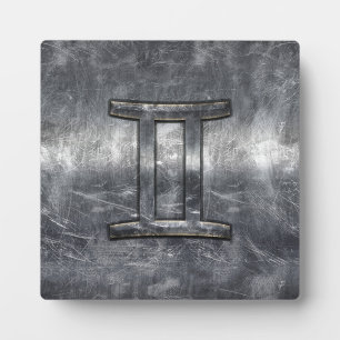 Plaque Photo Gemini Sign en Distressed Siver Steel