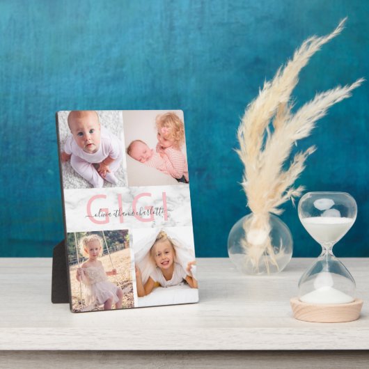 Plaque Photo Gigi Petits-Enfants Photo Collage Marbre Blush Pin (Côté)