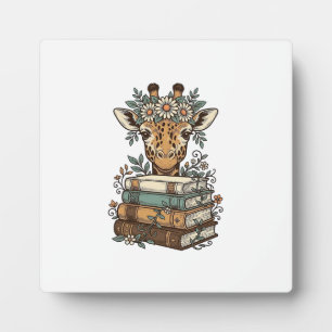Plaque Photo Girafe Vintage Lisant des Livres Design de Chemise