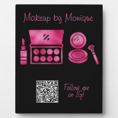 Plaque Photo Glam Black & Hot Pink Maquillage Artiste QR Code (Devant)