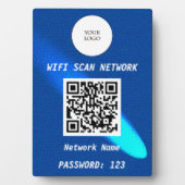 Plaque Photo Glowing Blue Leather Free Wifi Scan & QR Code (Devant)