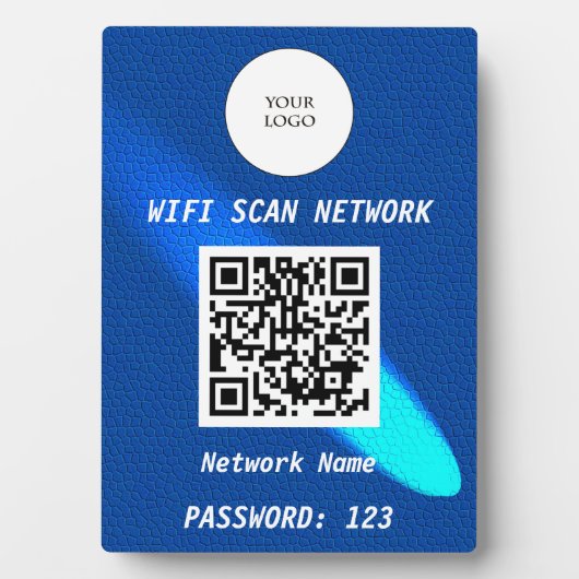 Plaque Photo Glowing Blue Leather Free Wifi Scan & QR Code (Devant)
