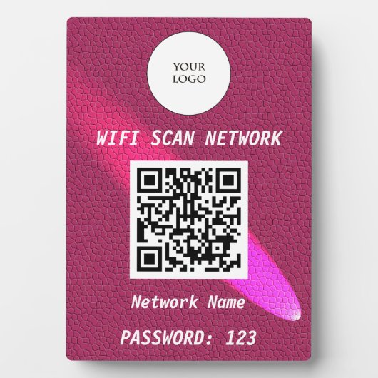 Plaque Photo Glowing Deep Pink Leather Free Wifi Scan & QR Code (Devant)