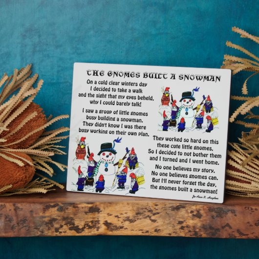 PLAQUE PHOTO GNOMES CONSTRUIRE SNOWMAN (Côté)