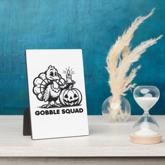 Plaque Photo Gobble Squad Funny Thanksgiving Turkey Design Fa (Côté)