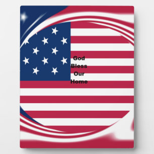 Plaque Photo God Bless Our Home : USA Flag Swirl Art
