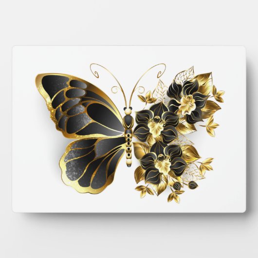 Plaque Photo Gold flower Butterfly with Black Orchid (Devant)