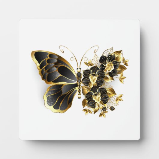 Plaque Photo Gold flower Butterfly with Black Orchid (Devant)