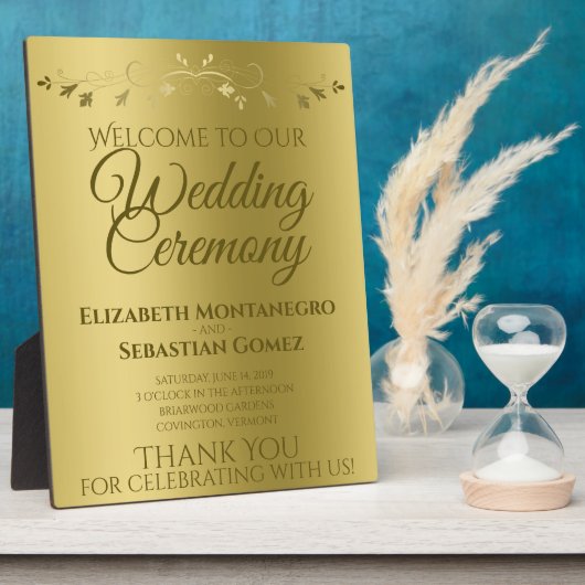 Plaque Photo Gold Gradient & Filigree Elegant Wedding Welcome (Côté)