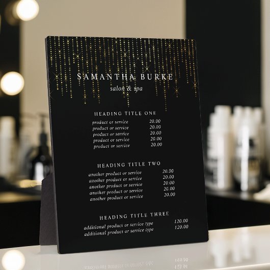 Plaque Photo Gold Marquee | Affichage des prix et des services