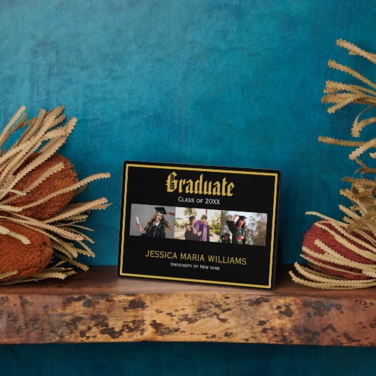 Plaque Photo Gold Script Name School Collage photo Graduation (Côté)