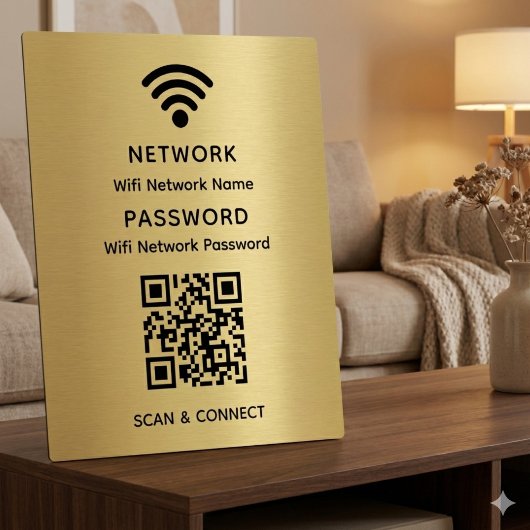 Plaque Photo Gold Simple Elegant Wifi Code QR Mot de passe rése