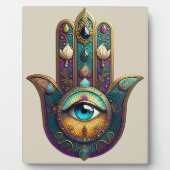 Plaque Photo Gold Violet Teal Hamsa w/ Turquoise Third Eye (Devant)