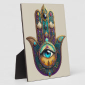 Plaque Photo Gold Violet Teal Hamsa w/ Turquoise Third Eye (Côté)