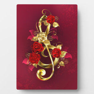 Plaque Photo Golden Treble Clef avec fleurs Roses