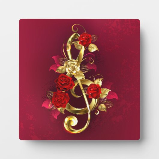 Plaque Photo Golden Treble Clef avec fleurs Roses (Devant)