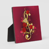 Plaque Photo Golden Treble Clef avec fleurs Roses (Recto)