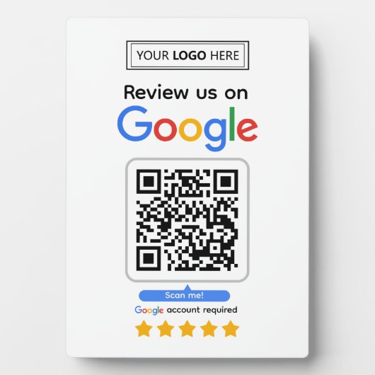 Plaque Photo Google Avis | Business Review Link QR Code (Devant)