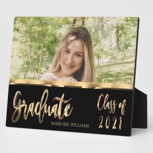 Plaque Photo Graduate Class of 2021 Black and Gold Script (Côté)