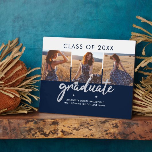 Plaque Photo Graduation 2024 Photo Collage Marine Blue Keepsaké (Côté)