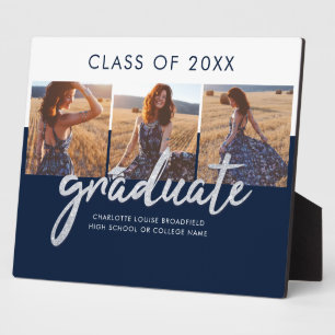 Plaque Photo Graduation 2025 Photo Collage Silver Grad Navy