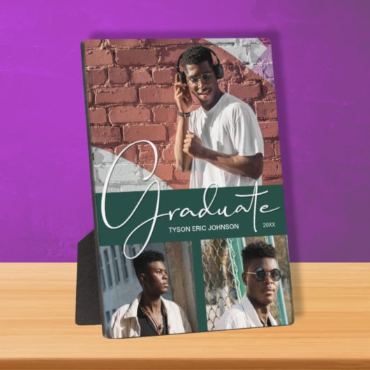 Plaque Photo Graduation 3 Photo Collage sur Dark Green