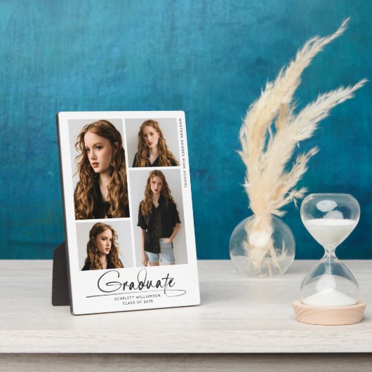 Plaque Photo Graduation moderne Party 4 Photo Collage Script (Côté)