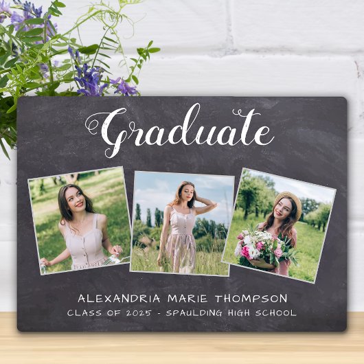 Plaque Photo Graduation Rustique 3 Photo Grey Chalkboard Gradua