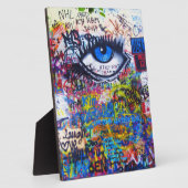 Plaque Photo Graffiti bleu oeil diabolique (Côté)