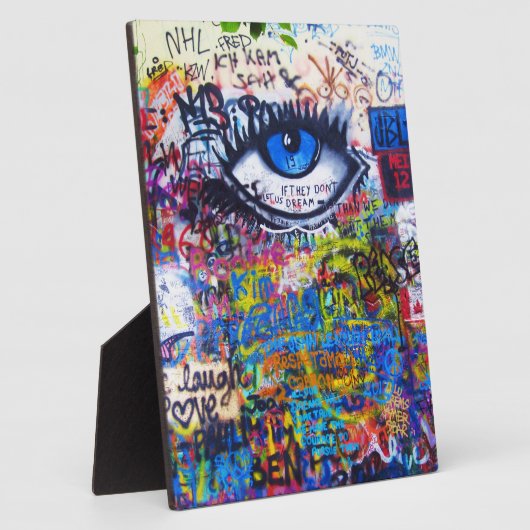 Plaque Photo Graffiti bleu oeil diabolique (Côté)